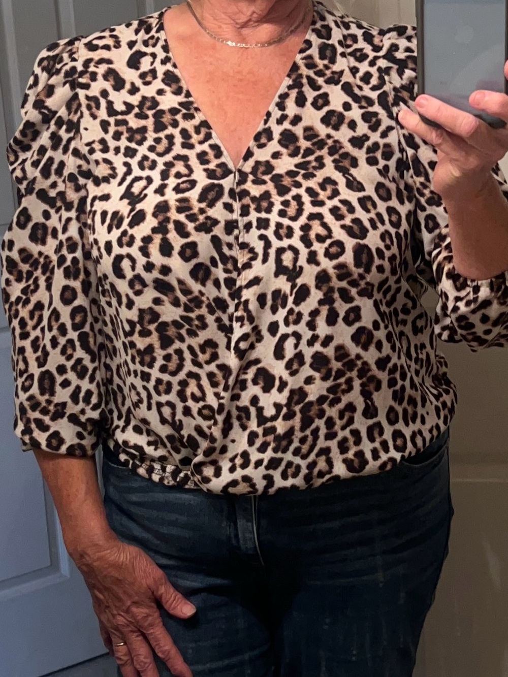 1. State Leopard Print Cross Over V-Neck Blouse - Picture 7 of 10